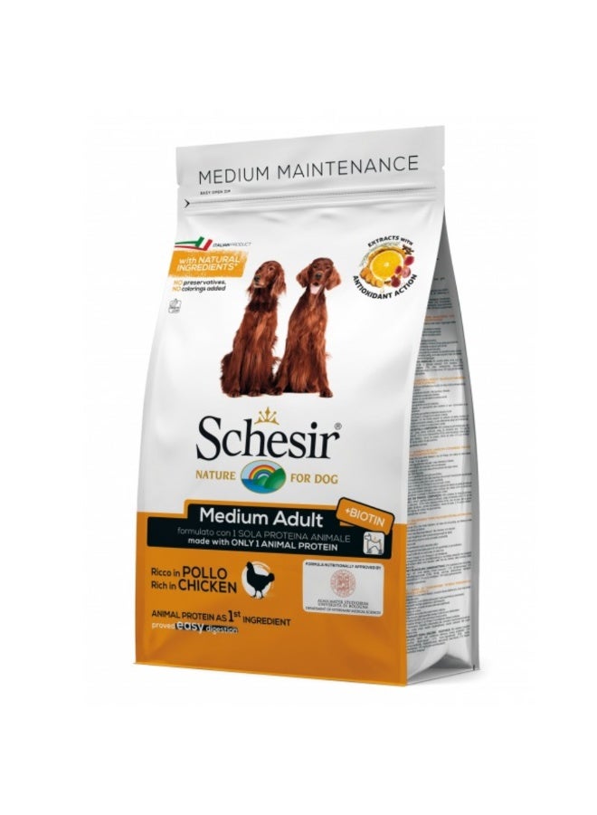 Schesir Medium Adult Maintenance Dry Dog Food Chicken 3Kg | Single Protein Complete Nutrition with Omega 3 & 6 for Digestive, Skin & Coat Support